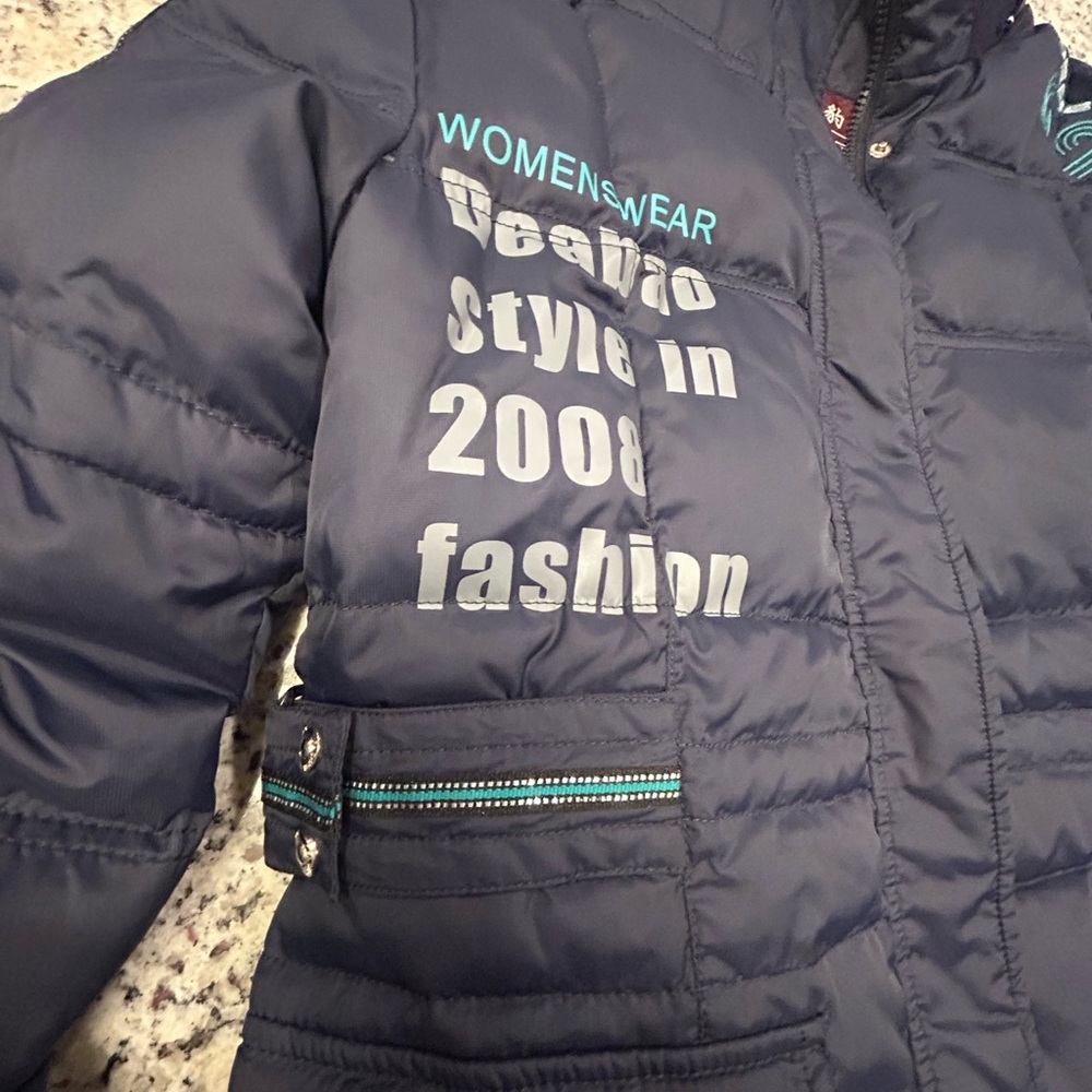 Shanghai Snow Leopard Down Co Chinese Navy Down Filled‎ Puffer Coat with Teal - Picture 2 of 8